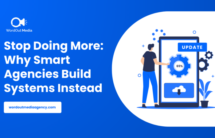 B2B marketing agency leaders reviewing a clean operations dashboard with active project status indicators