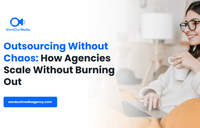 B2B marketing agency team collaborating with outsourced specialists through a structured project management system