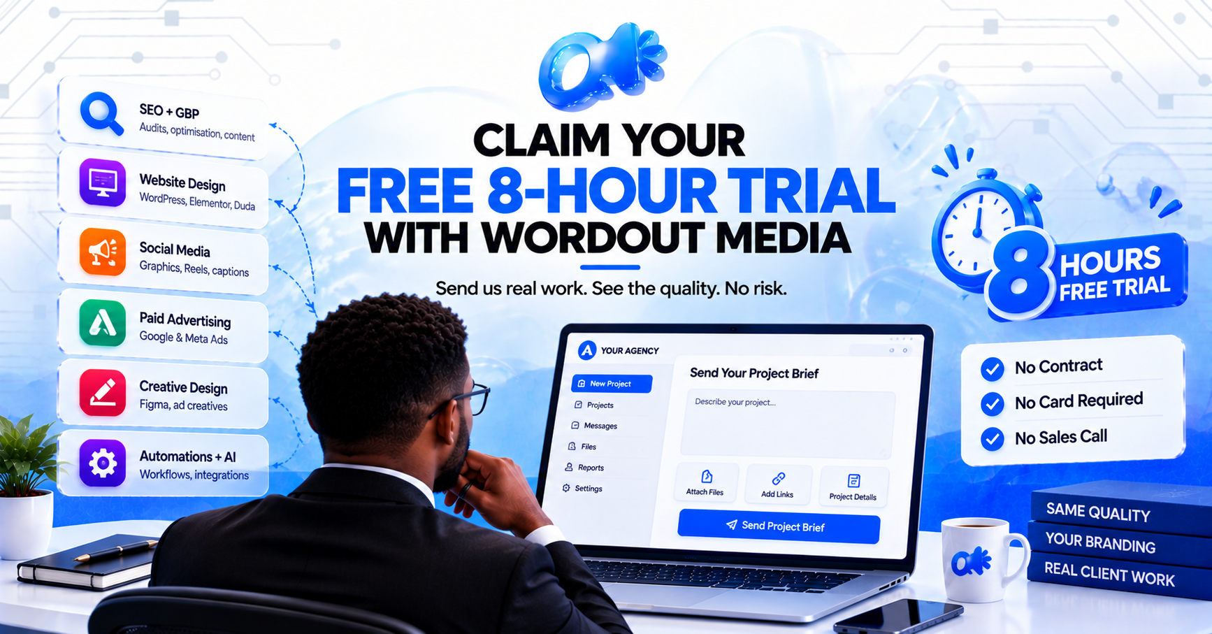 Agency owner sending a real project brief to a white label partner as part of an 8-hour free trial